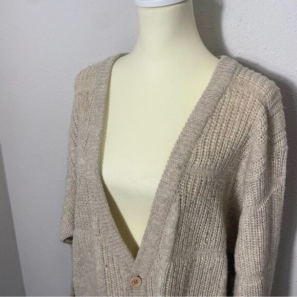 Vintage Inc Wool Blend Button Front Ribbed Tan Cardigan Women's Size Large - Picture 15 of 15